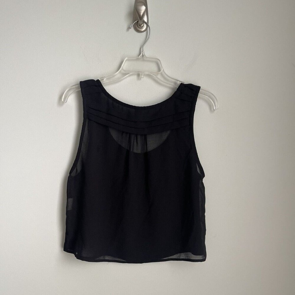 Farm Rio Black Sheer Embellished Cross Cropped Tank Sleeveless Women's - Picture 4 of 7